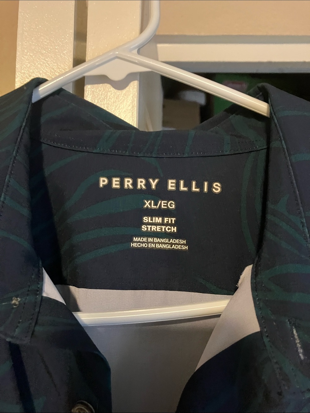 Perry Ellis Navy Jacket with Green Plaid Trim